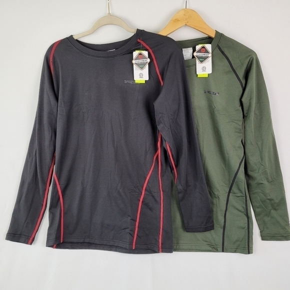 NIB TSLA 2 Pack Mens Workout Shirts Hyper-Dri Long Sleeve Blk/Red Olive Sz Lrg - Picture 3 of 11